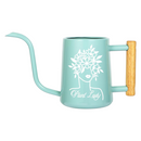 pink metal watering can plant lady for sale, soft pink powder-coated finish with sturdy metal frame, long reach spout for precision watering, contemporary garden tool design, perfect for balcony planters and container gardens, thoughtful present for gardening enthusiasts
