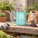 pink metal watering can plant lady for sale, soft pink powder-coated finish with sturdy metal frame, long reach spout for precision watering, contemporary garden tool design, perfect for balcony planters and container gardens, thoughtful present for gardening enthusiasts
