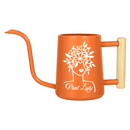 pink metal watering can plant lady for sale, soft pink powder-coated finish with sturdy metal frame, long reach spout for precision watering, contemporary garden tool design, perfect for balcony planters and container gardens, thoughtful present for gardening enthusiasts