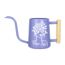 pink metal watering can plant lady for sale, soft pink powder-coated finish with sturdy metal frame, long reach spout for precision watering, contemporary garden tool design, perfect for balcony planters and container gardens, thoughtful present for gardening enthusiasts