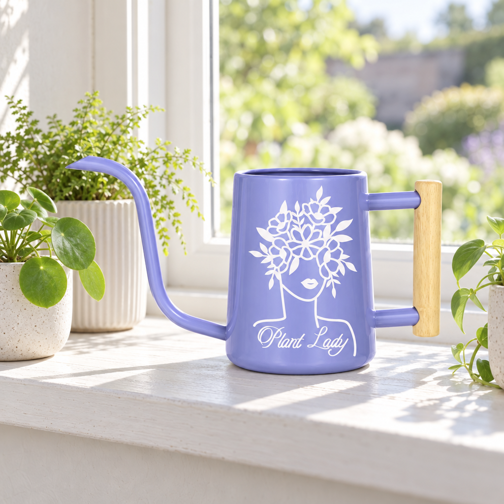 buy metal watering can - plant lady black online, sleek black powder-coated steel construction, ergonomic handle design, 2-liter capacity, ideal for indoor and outdoor plant watering, thoughtful gift for the dedicated plant lady
