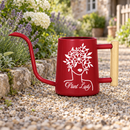 pink metal watering can plant lady for sale, soft pink powder-coated finish with sturdy metal frame, long reach spout for precision watering, contemporary garden tool design, perfect for balcony planters and container gardens, thoughtful present for gardening enthusiasts
