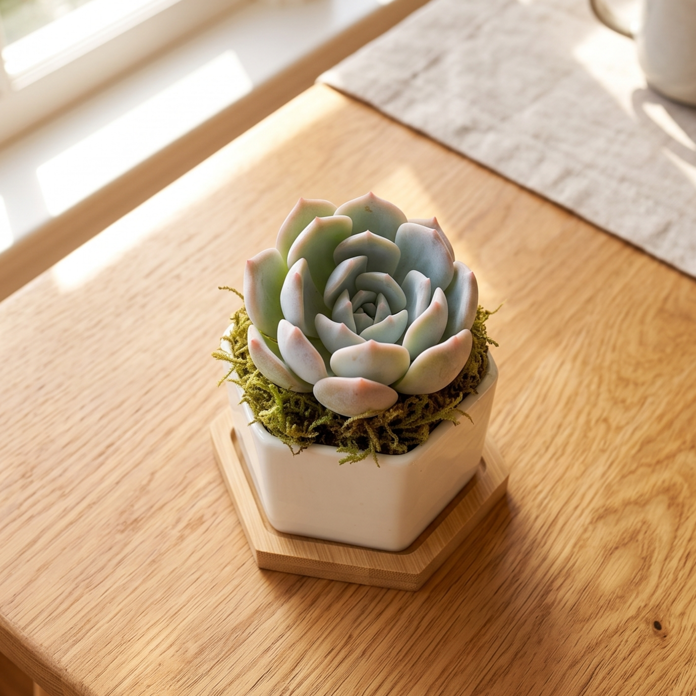 Buy Mini Hexagon Ceramic Pot with Live Succulent online. A charming live succulent planted in a modern hexagon ceramic pot, perfect for desks, gifts, and small spaces.