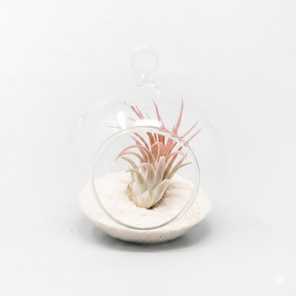 Modern tabletop air plant arrangement with sand, Low maintenance hanging indoor plant terrarium, DIY air plant gift for weddings and party favors