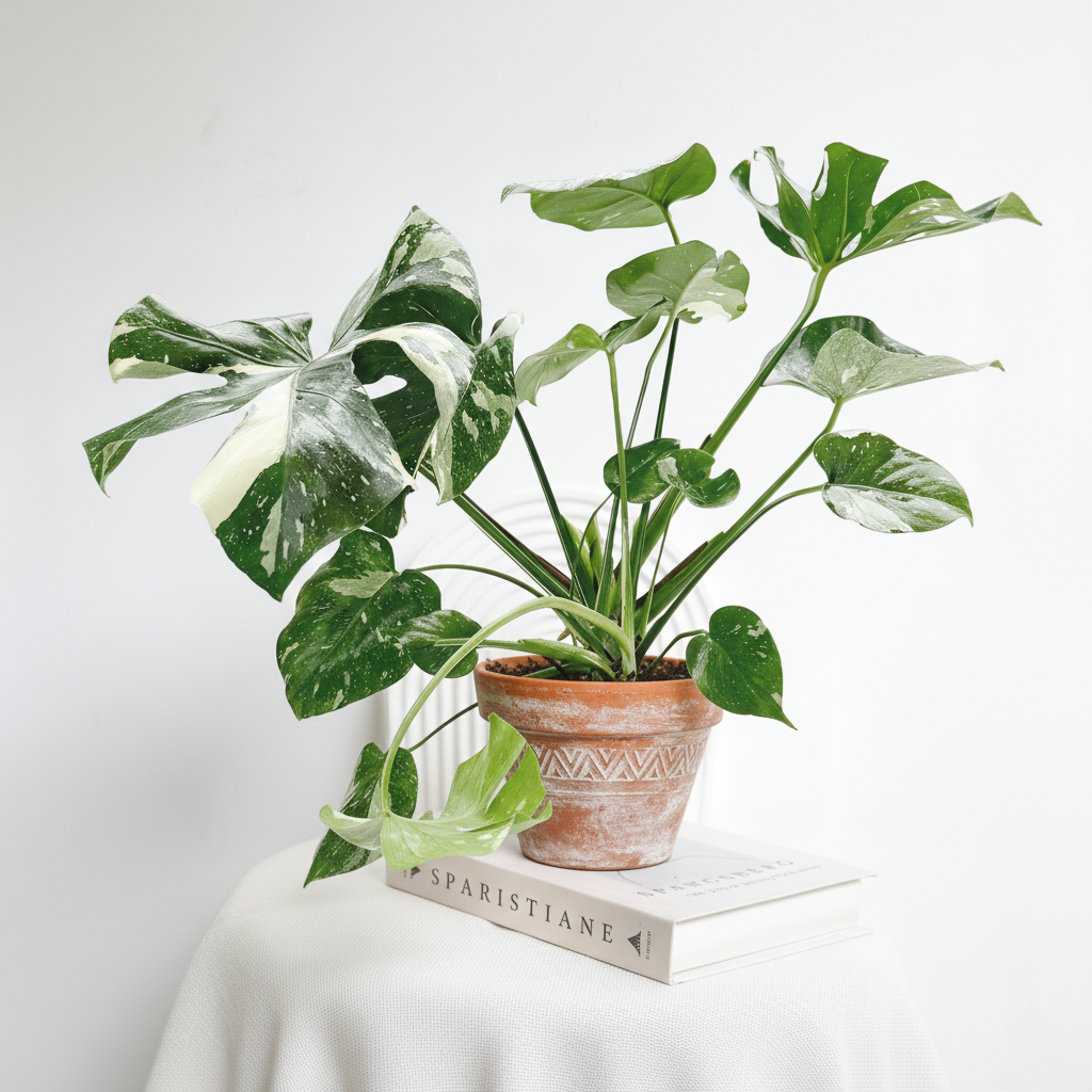 6 inch Monstera 'Thai Constellation' in terracotta pot, 6 inch rare tropical houseplants, Monstera 'Thai Constellation' for sale, Monstera 'Thai Constellation' near me