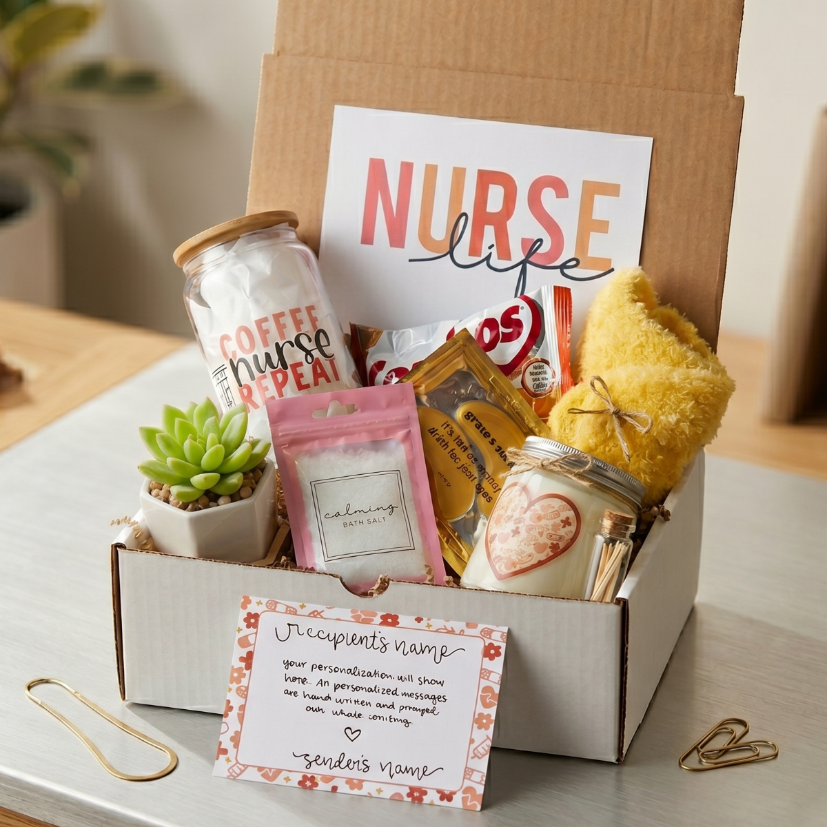 Nurse Appreciation Gift Box for sale, nurse appreciation gift box for hard work, appreciation gift box for nurse burnout support, relaxing gift box for nurse after long shift, nurse gift box for coworker appreciation