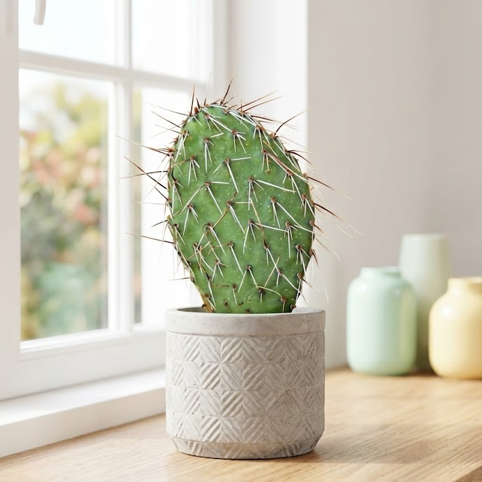buy opuntia 'fiesta' live cactus 5-6 inch online, bold green pads with vivid silvery glowing spines, wide-spreading low shrub form, hot-pink spring blooms, drought tolerant full sun grower, striking architectural statement for desert or xeriscape gar