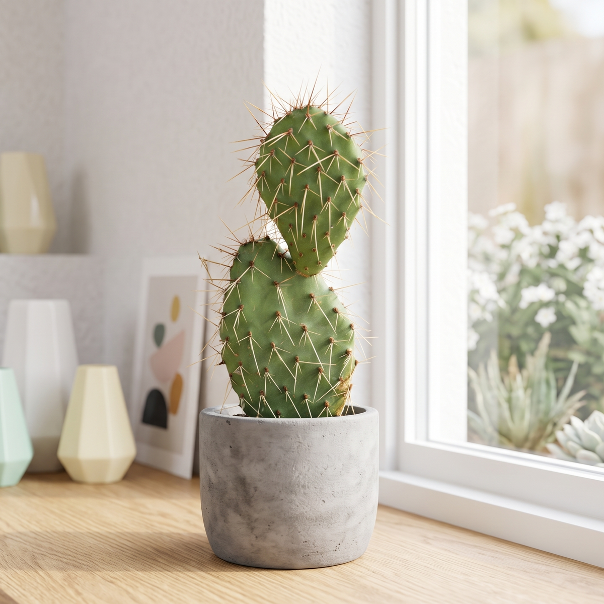 buy opuntia rhodantha 'grand mesa peach' (4-6") live cactus 4-6 inch online, peachy-pink segmented pads with delicate spines, compact mounding growth habit reaching 4-6 inches tall, vibrant warm peachy coloration intensifies in bright sunlight, extremely drought tolerant and cold hardy succulent, perfect bright windowsill accent plant, unique cactus gift idea for collectors