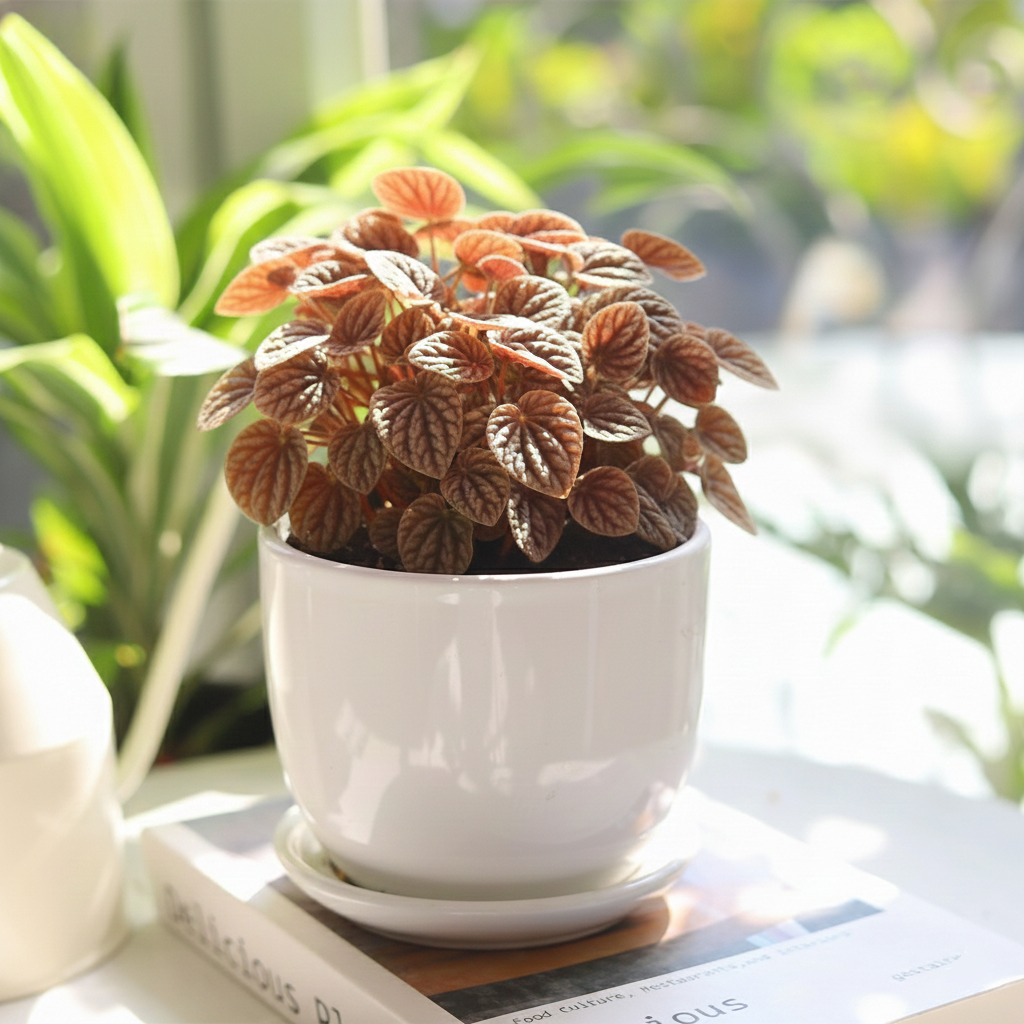 4 inch Peperomia 'Quito' in white ceramic pot with saucer, indoor plants for sale, buy Peperomia 'Quito' online