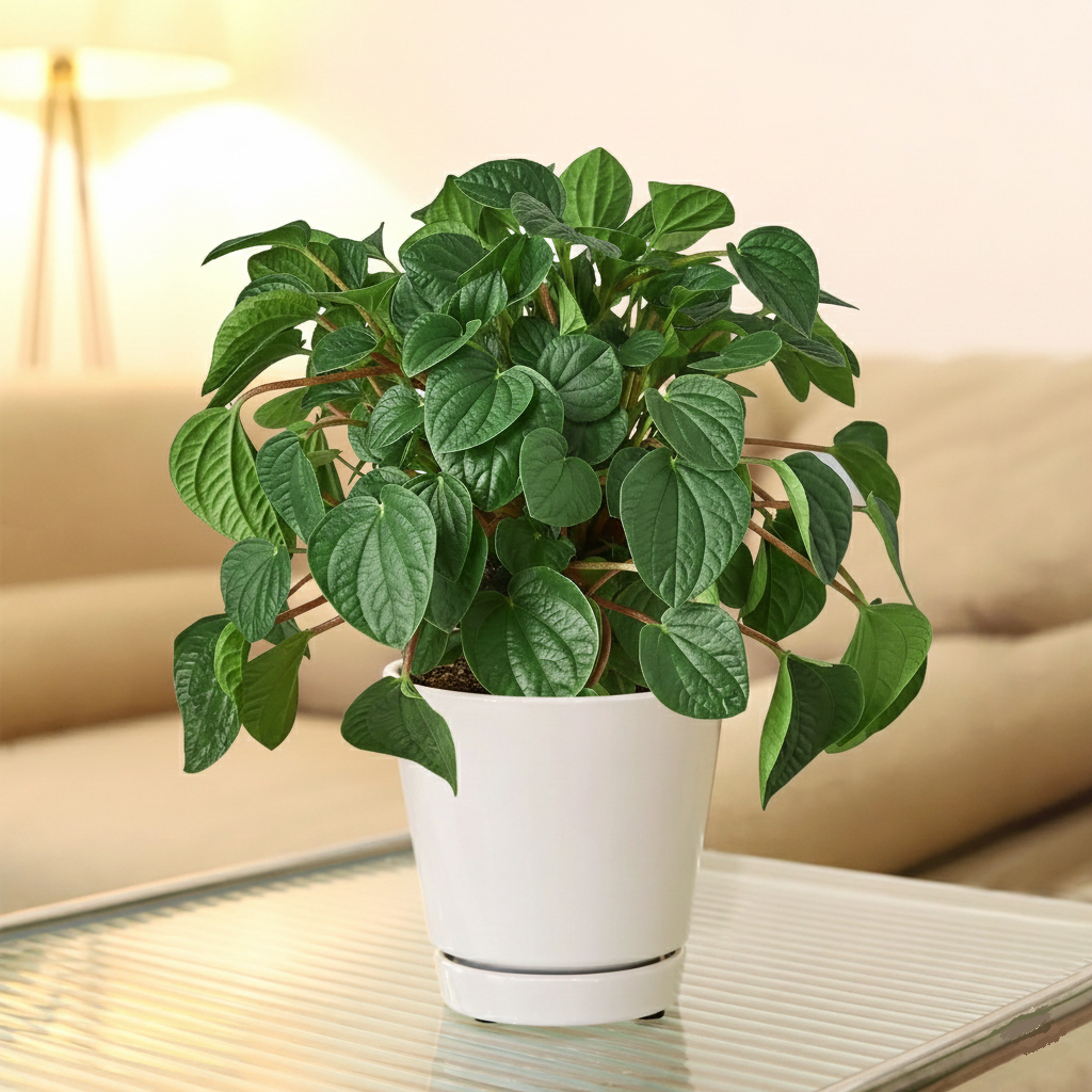 6 inch Peperomia 'Rana Verde' in white minimal ceramic pot, large houseplants for sale, buy indoor plants online
