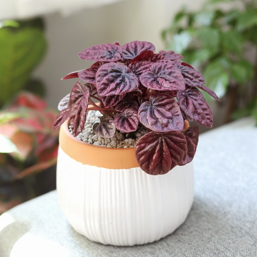 4 inch Peperomia 'Ripple Red' in terracotta decorative pot, 4 inch Peperomia 'Ripple Red' for sale, Peperomia live plants