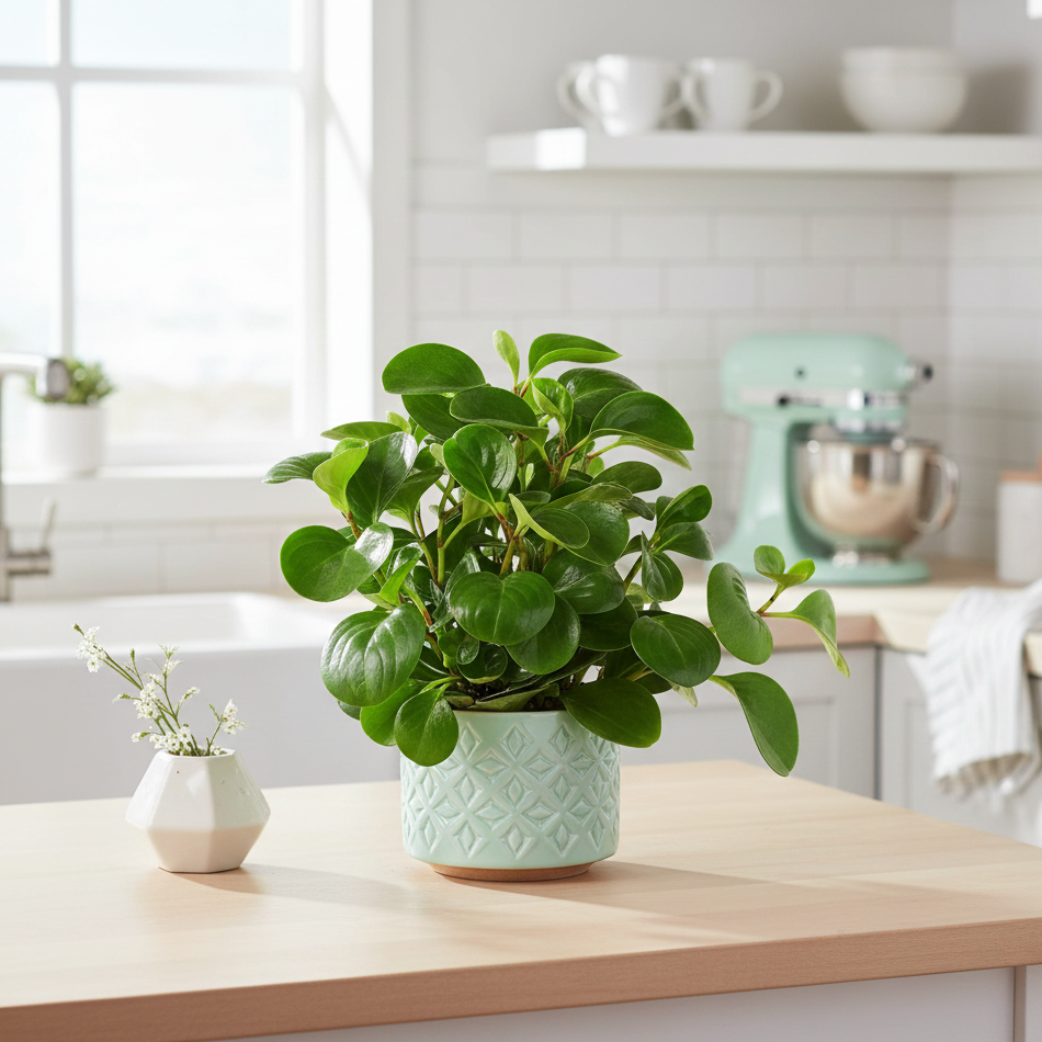 Peperomia 'Thailand' Deep Jade Radiator Plant in a Decorative 4 inch ceramic pot, Pet-friendly indoor plants, Easy care desk plants, Non-toxic plants for cats