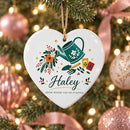 buy personalized gardener christmas ornament online, bespoke engraving with seasonal charm, versatile style suitable for any décor, circle pot design element, perfect for ornament collectors and gardeners, wonderful gift for green-minded friends
