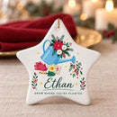 buy personalized gardener christmas ornament online, bespoke engraving with seasonal charm, versatile style suitable for any décor, circle pot design element, perfect for ornament collectors and gardeners, wonderful gift for green-minded friends