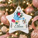 buy personalized gardener christmas ornament online, bespoke engraving with seasonal charm, versatile style suitable for any décor, circle pot design element, perfect for ornament collectors and gardeners, wonderful gift for green-minded friends