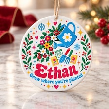 buy personalized grow where you're planted colorful ornament online, striking rainbow colorway with inspirational message, acrylic blend material with premium finish, round circle pot design, contemporary decorative piece, perfect for motivational gifting and joyful home styling, heartfelt present for gardeners and plant advocates
