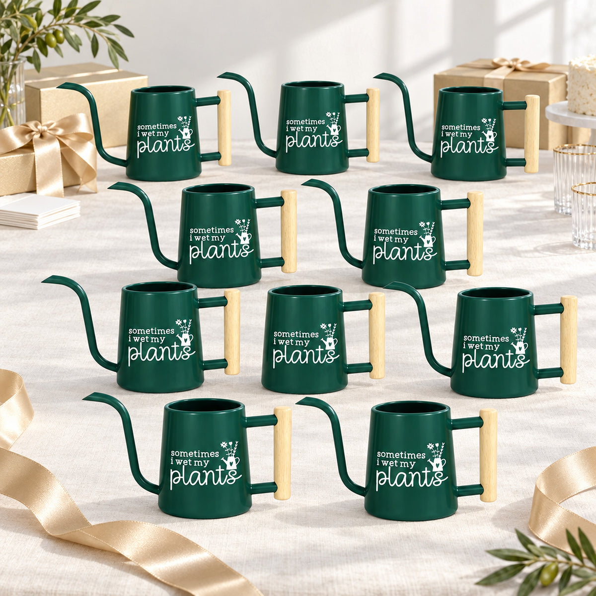 black pot style Pack of Personalized Metal Watering Can - Sometimes I Wet My Plants for sale, classic dark charcoal hue, anti chip protective layer, compact storage profile, great for windowsill greenery, charming appreciation token