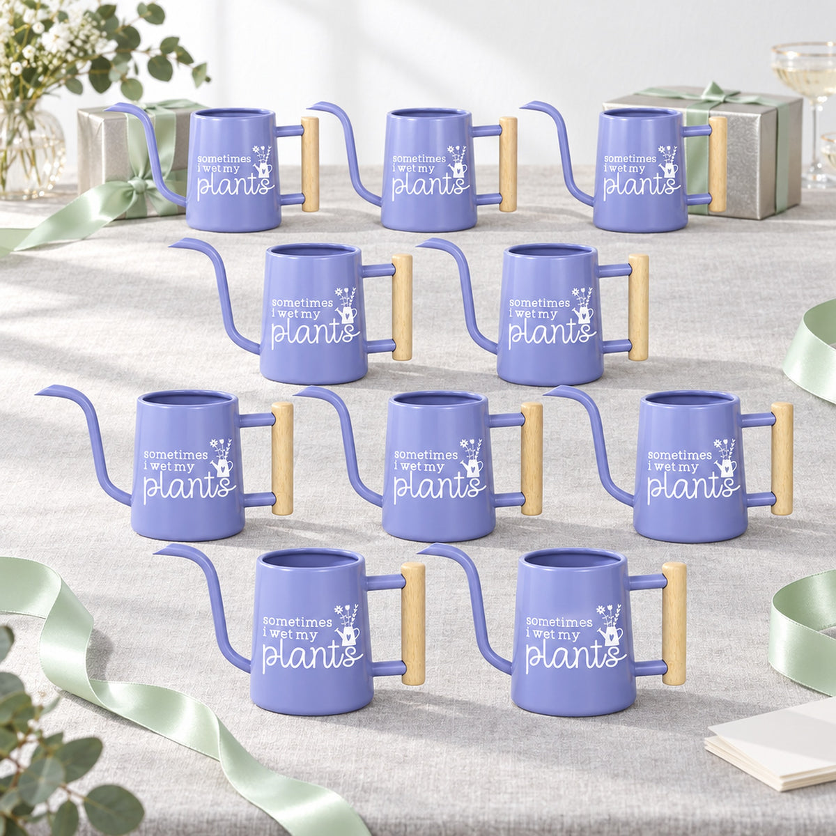 orange pot style Pack of Personalized Metal Watering Can - Sometimes I Wet My Plants for sale, bright citrus gloss finish, durable galvanized metal body, ergonomic pouring spout, perfect for tabletop gardens, unique plant lover gift