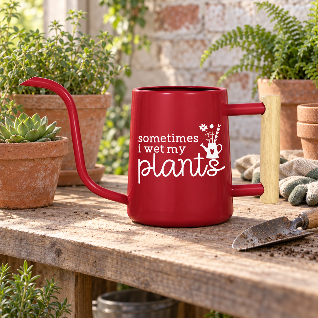 buy personalized metal watering can sometimes i wet my plants gray online, sophisticated gray aluminum body with non-corrosive treatment, sleek contemporary shape with custom engraving, lightweight yet sturdy design, perfect for balcony plants and succulent collections, thoughtful plant lover gift