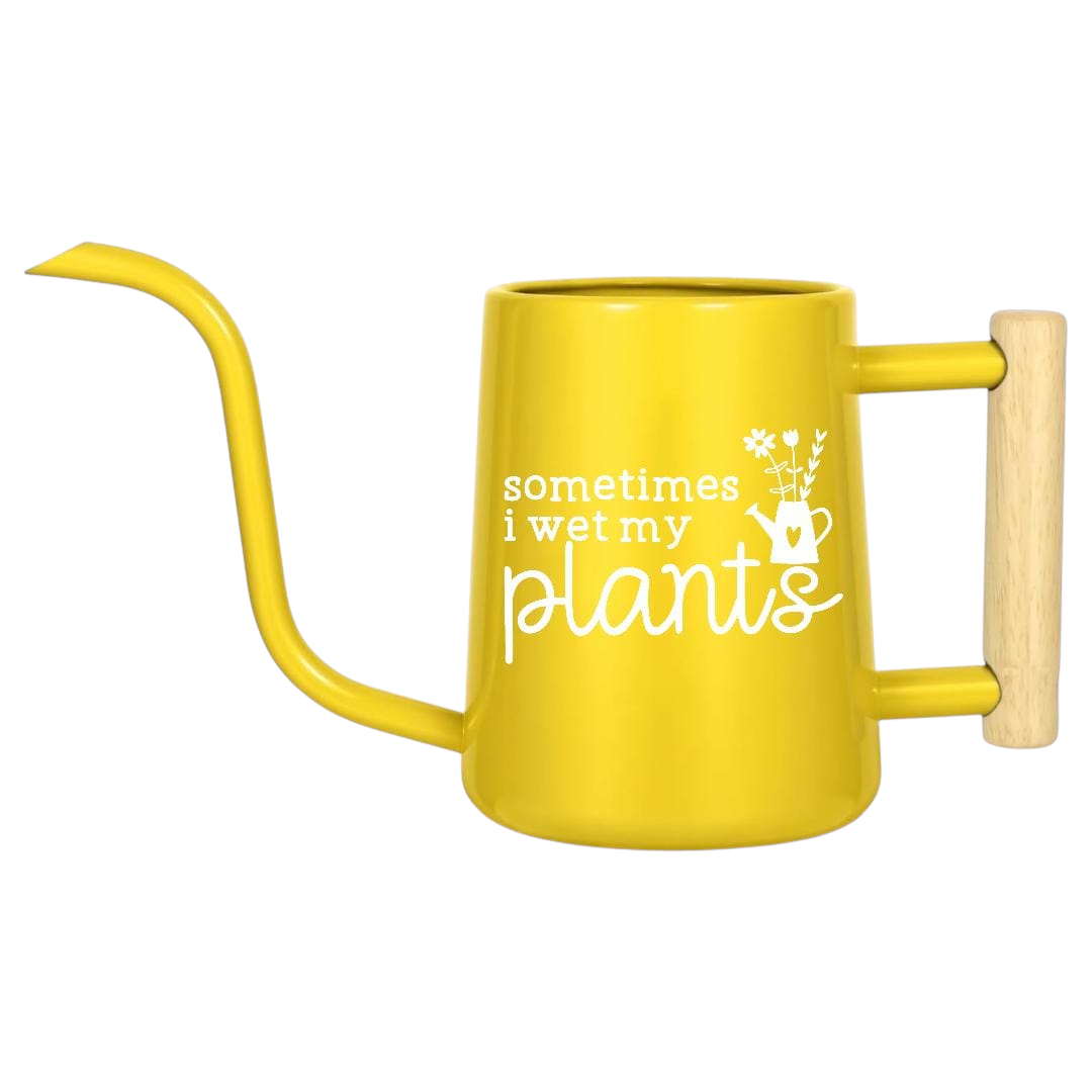 personalized metal watering can sometimes i wet my plants orange for sale, warm orange metallic coating with weather protection, personalized custom design, comfortable carrying handle, ideal for vegetable gardens and flowering plant collections, unique present for outdoor plant enthusiasts