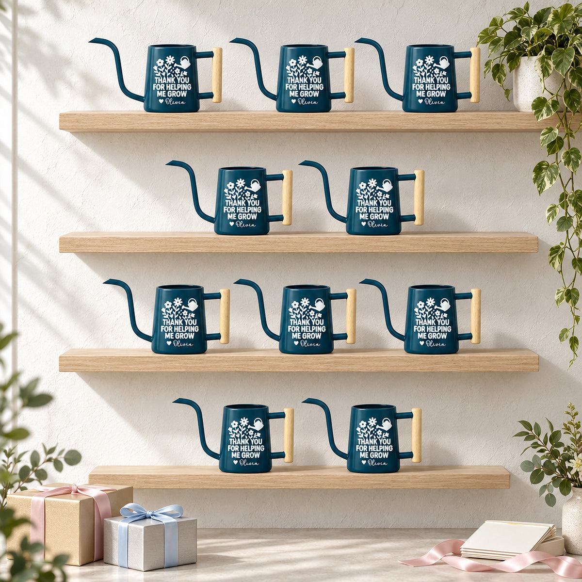 pink 30-pack Pack of Personalized Metal Watering Can - Thank You for Helping Me Grow for sale, soft pastel hue with custom etching, lightweight balanced design, rust-proof metal material, ideal for spring garden parties, great gardening gift