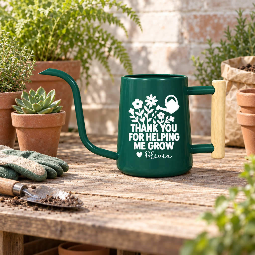 buy personalized metal watering can thank you for helping me grow black online, classic black galvanized metal, weather-resistant durable finish, high-capacity 3-gallon size, ideal for outdoor garden beds and large plant collections, robust thank you gift for mentors