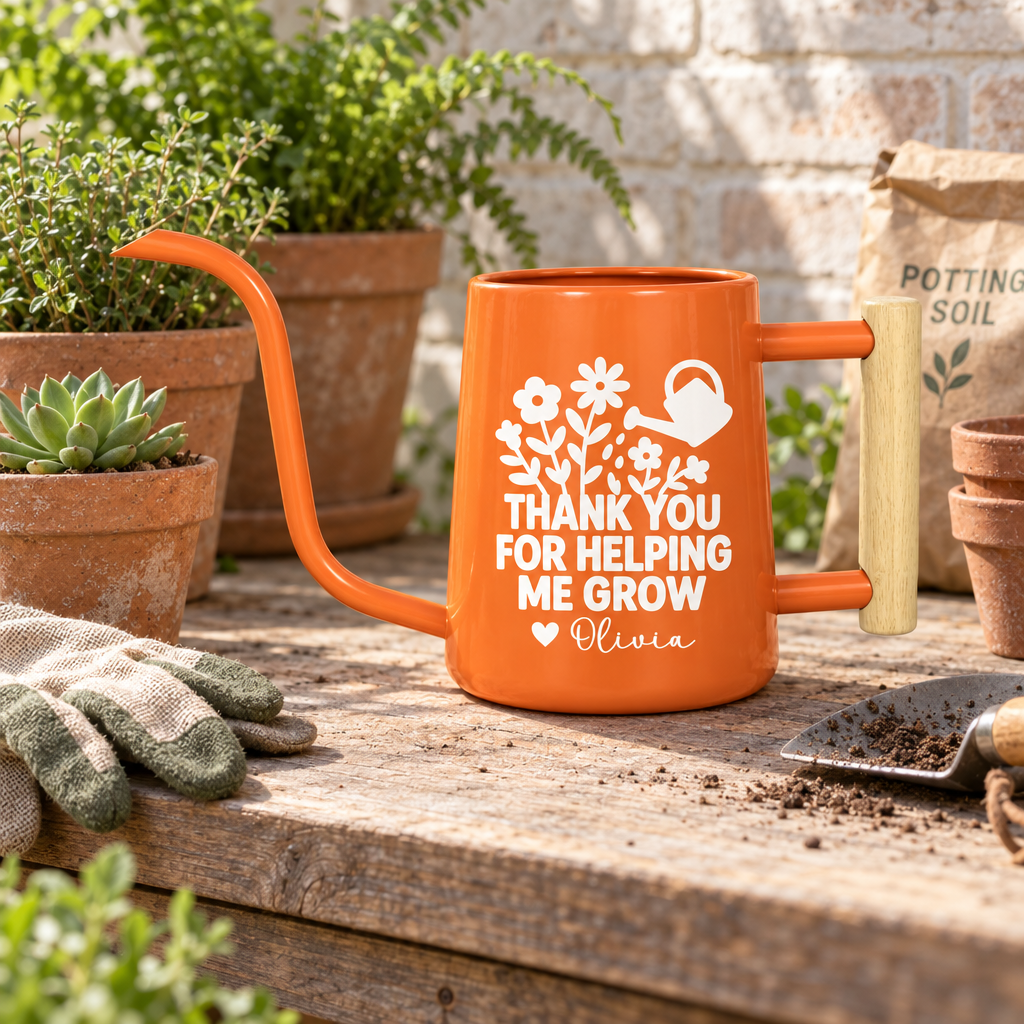 buy personalized metal watering can black thank you for helping me grow online, durable steel construction with matte black finish, 2-gallon capacity, engraved motivational message, ideal for garden watering and outdoor plant care, perfect thank you gift for mentors and gardeners