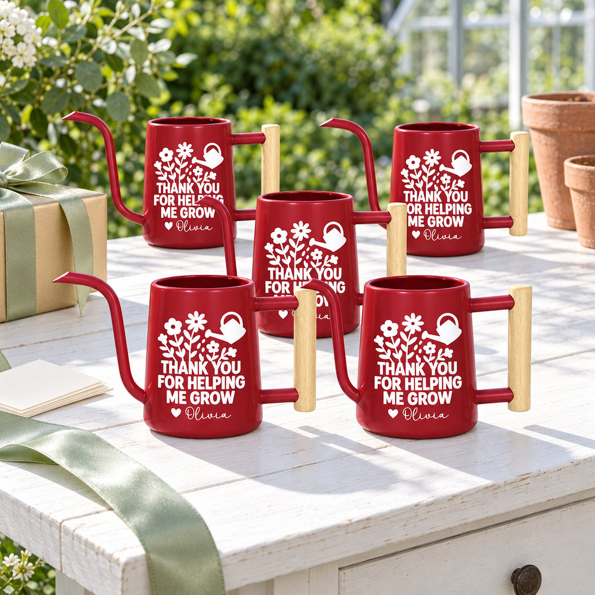 buy Pack of Personalized Metal Watering Can - Thank You for Helping Me Grow 20-pack in assorted colors online, multi-color vibrant set with personalized etching, miniature handheld style, durable coated steel, ideal for large classroom giveaways, beautiful housewarming gift