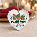 buy personalized plant mom christmas ornament online, customized with personal touches and holiday flair, premium material with lasting quality, circle pot design element, perfect for celebrating plant parents, meaningful christmas gift for garden lovers