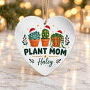 buy personalized plant mom christmas ornament online, customized with personal touches and holiday flair, premium material with lasting quality, circle pot design element, perfect for celebrating plant parents, meaningful christmas gift for garden lovers