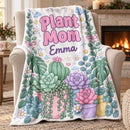 50x60in Personalized Plant Mom Pastel Succulent Blanket live succulent for sale, charming pastel succulent artwork with thoughtful plant mom messaging, oversized blanket size ideal for sofas and larger spaces, soft fabric construction with botanical succulent motifs throughout, versatile decor piece for plant-themed home styling, stunning living room plant lover display, beautiful personalized gift for plant mom enthusiasts