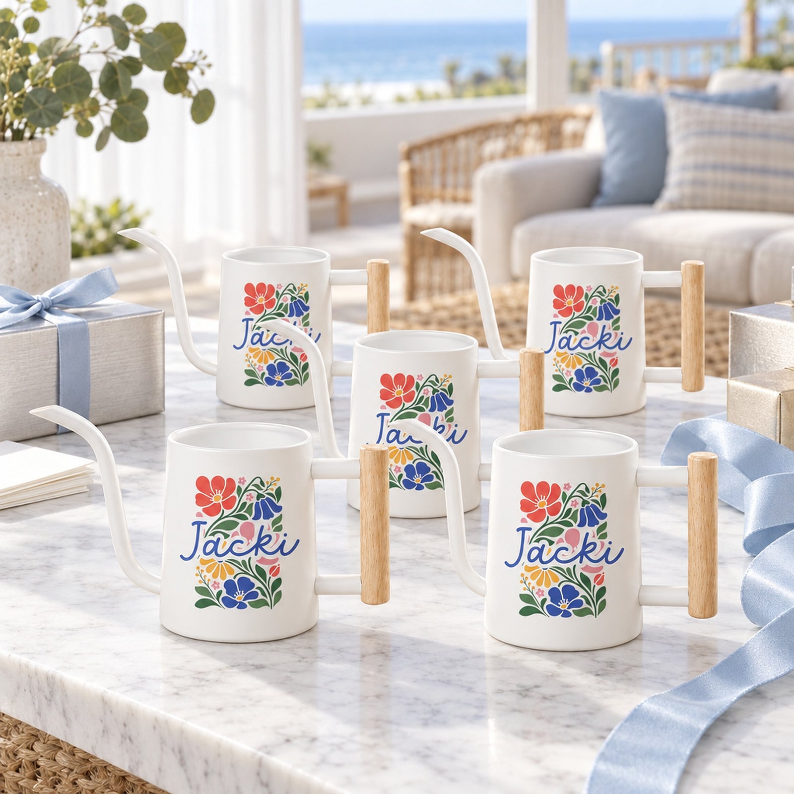 buy Pack of Personalized Watering Can - Colorful Floral metal online, vibrant floral print on durable metal, 1-gallon capacity, long spout for precise watering, ideal for indoor and outdoor plants, thoughtful gift for gardeners