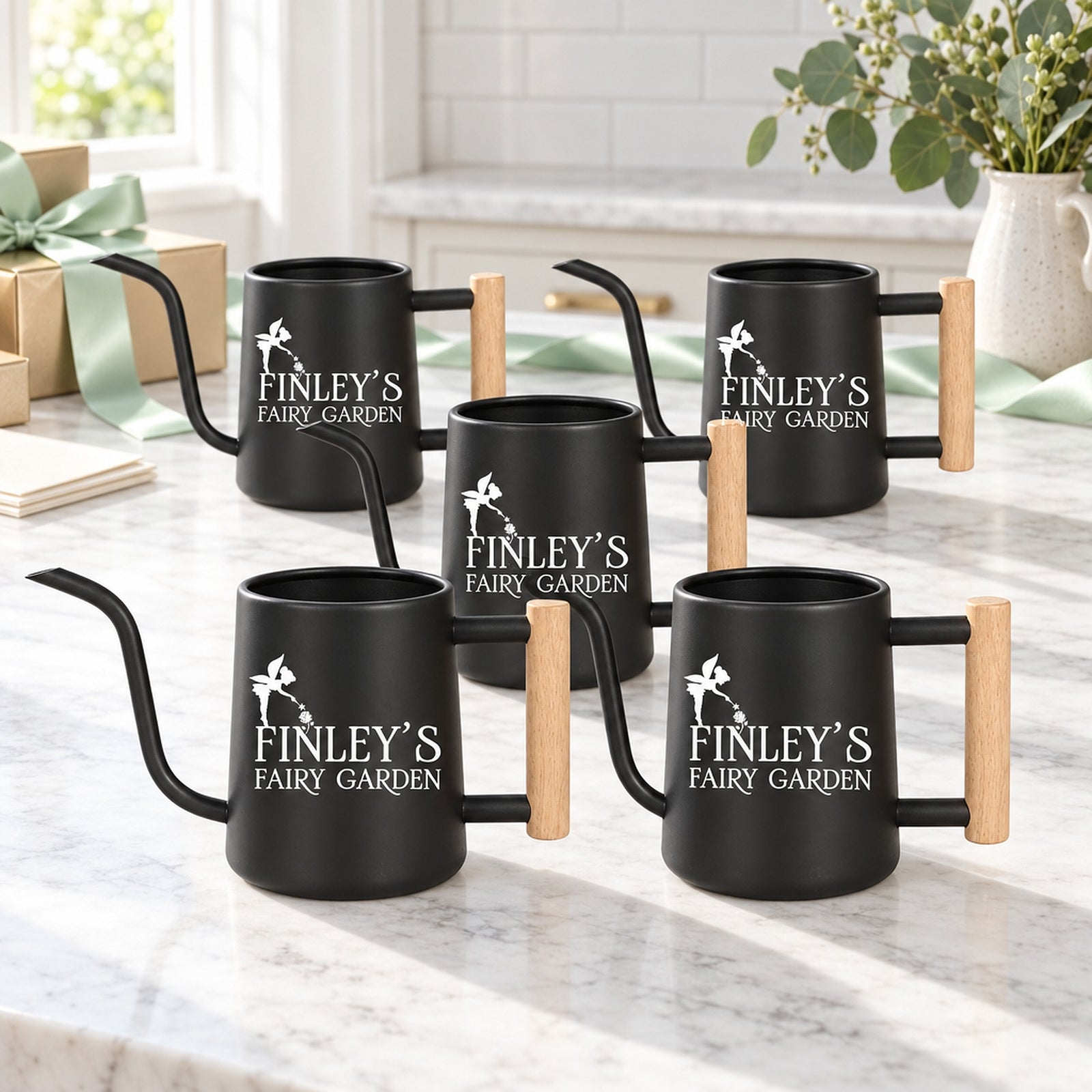 buy Pack of Personalized Watering Can - Fairy Garden & Custom 5-Pack black online, durable metal construction, matte black finish, 1-liter capacity, ideal for delicate seedlings, unique plant lover gift