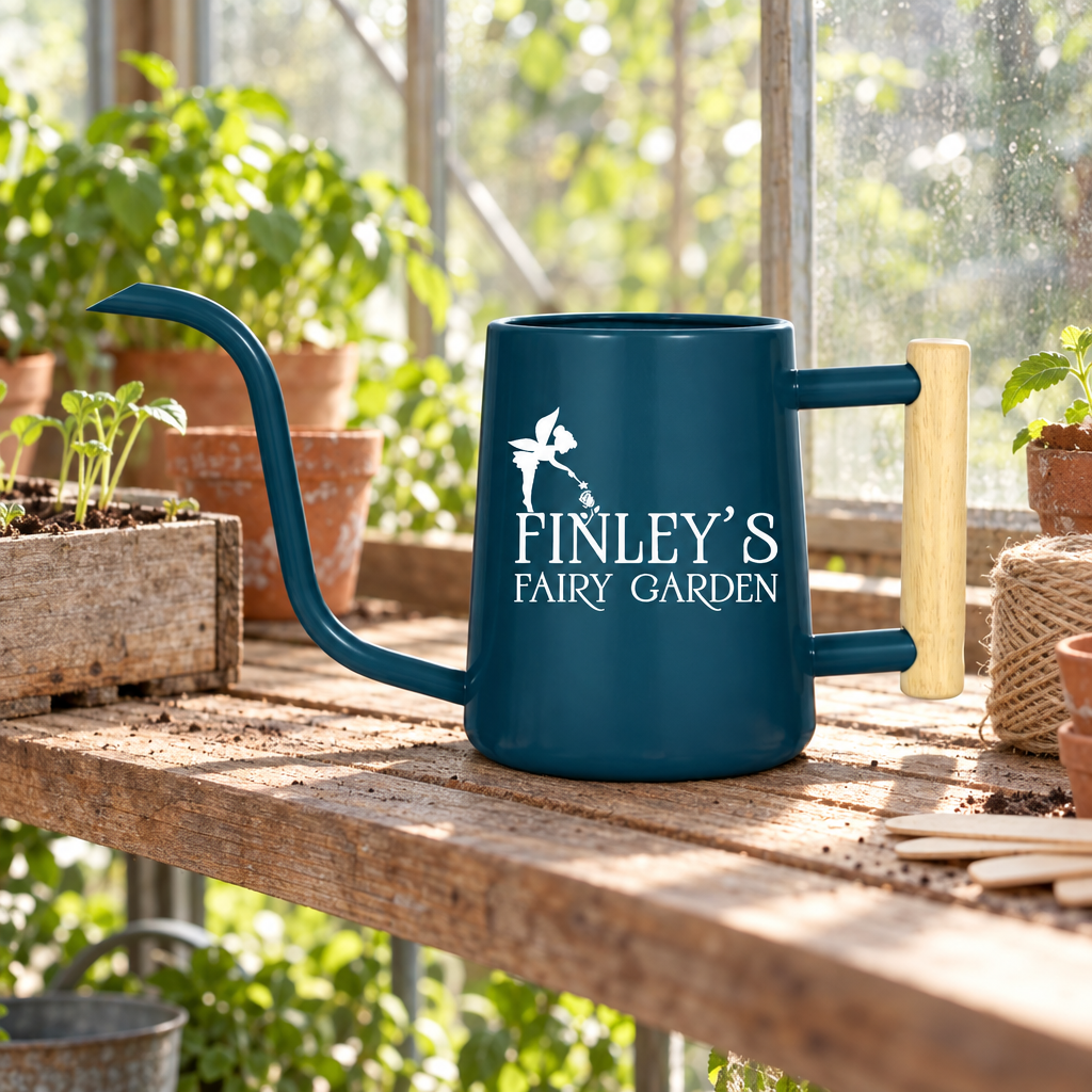 buy personalized watering can fairy garden custom gray online, refined gray tone with custom engraving, versatile 2-liter capacity, rust-proof construction, perfect for landscape fairy gardens and decorative watering, meaningful gift for gardening professionals