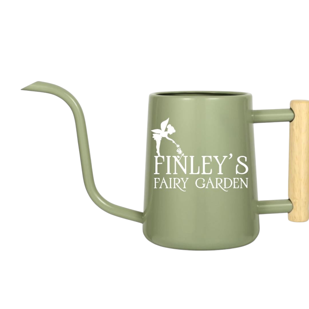 pink personalized watering can fairy garden custom for sale, gentle pink tone with custom engraving options, petite 1.5-liter size, durable protective finish, ideal for enchanted fairy gardens and decorative watering, charming gift for nature-loving friends