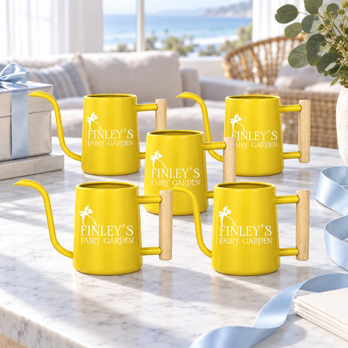 buy Pack of Personalized Watering Can - Fairy Garden &amp; Custom 20-Pack orange online, bulk bright orange, sturdy 1-liter metal cans, suitable for event giveaways, unique plant lover gift