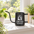 buy personalized watering can greenhouse custom black online, durable metal construction with custom engraving, available in black orange gray and pink color options, ergonomic spout design for precise watering, ideal for greenhouse gardening and outdoor plant care, unique gardening gift for plant enthusiasts