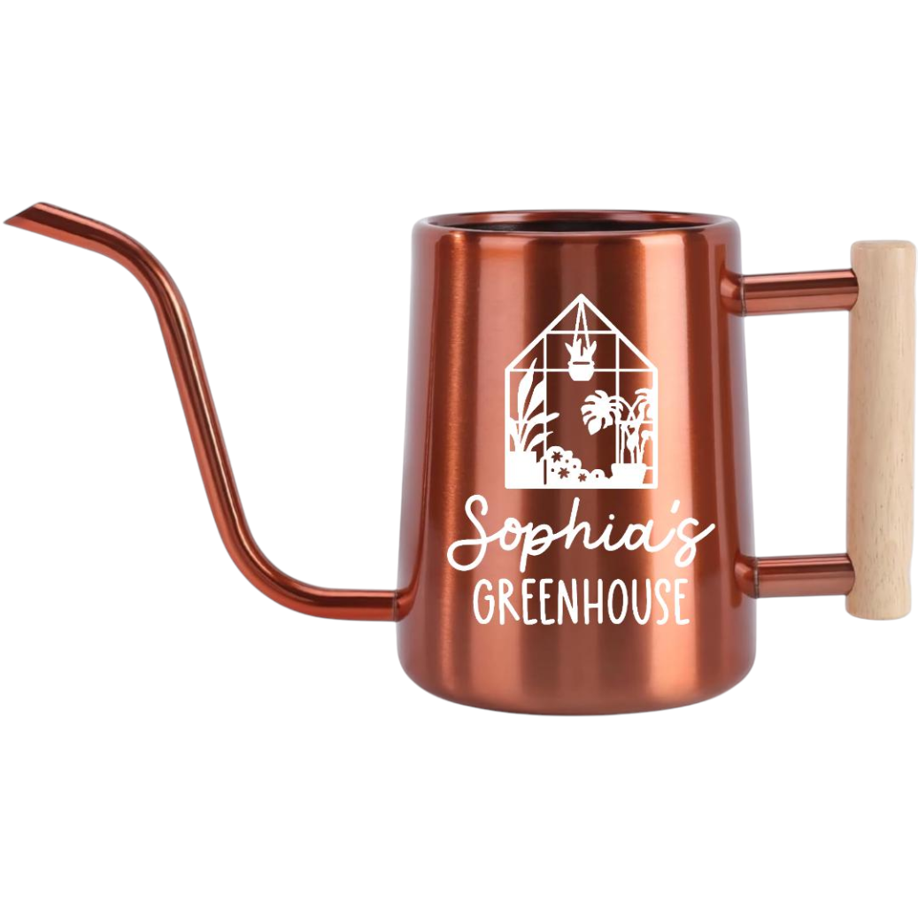 personalized watering can greenhouse custom orange for sale, eye-catching orange powder-coated exterior with personalized design, sturdy metal frame 2-gallon capacity, comfortable handle and precision spout, ideal for patio container plants, unique gift for garden decorators