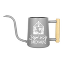 buy personalized watering can greenhouse custom black online, durable metal construction with custom engraving, available in black orange gray and pink color options, ergonomic spout design for precise watering, ideal for greenhouse gardening and outdoor plant care, unique gardening gift for plant enthusiasts