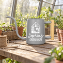 buy personalized watering can greenhouse custom black online, durable metal construction with custom engraving, available in black orange gray and pink color options, ergonomic spout design for precise watering, ideal for greenhouse gardening and outdoor plant care, unique gardening gift for plant enthusiasts
