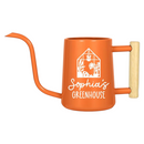 buy personalized watering can greenhouse custom black online, durable metal construction with custom engraving, available in black orange gray and pink color options, ergonomic spout design for precise watering, ideal for greenhouse gardening and outdoor plant care, unique gardening gift for plant enthusiasts