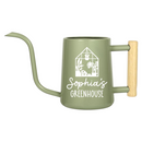 buy personalized watering can greenhouse custom black online, durable metal construction with custom engraving, available in black orange gray and pink color options, ergonomic spout design for precise watering, ideal for greenhouse gardening and outdoor plant care, unique gardening gift for plant enthusiasts