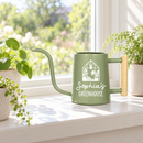 buy personalized watering can greenhouse custom black online, durable metal construction with custom engraving, available in black orange gray and pink color options, ergonomic spout design for precise watering, ideal for greenhouse gardening and outdoor plant care, unique gardening gift for plant enthusiasts