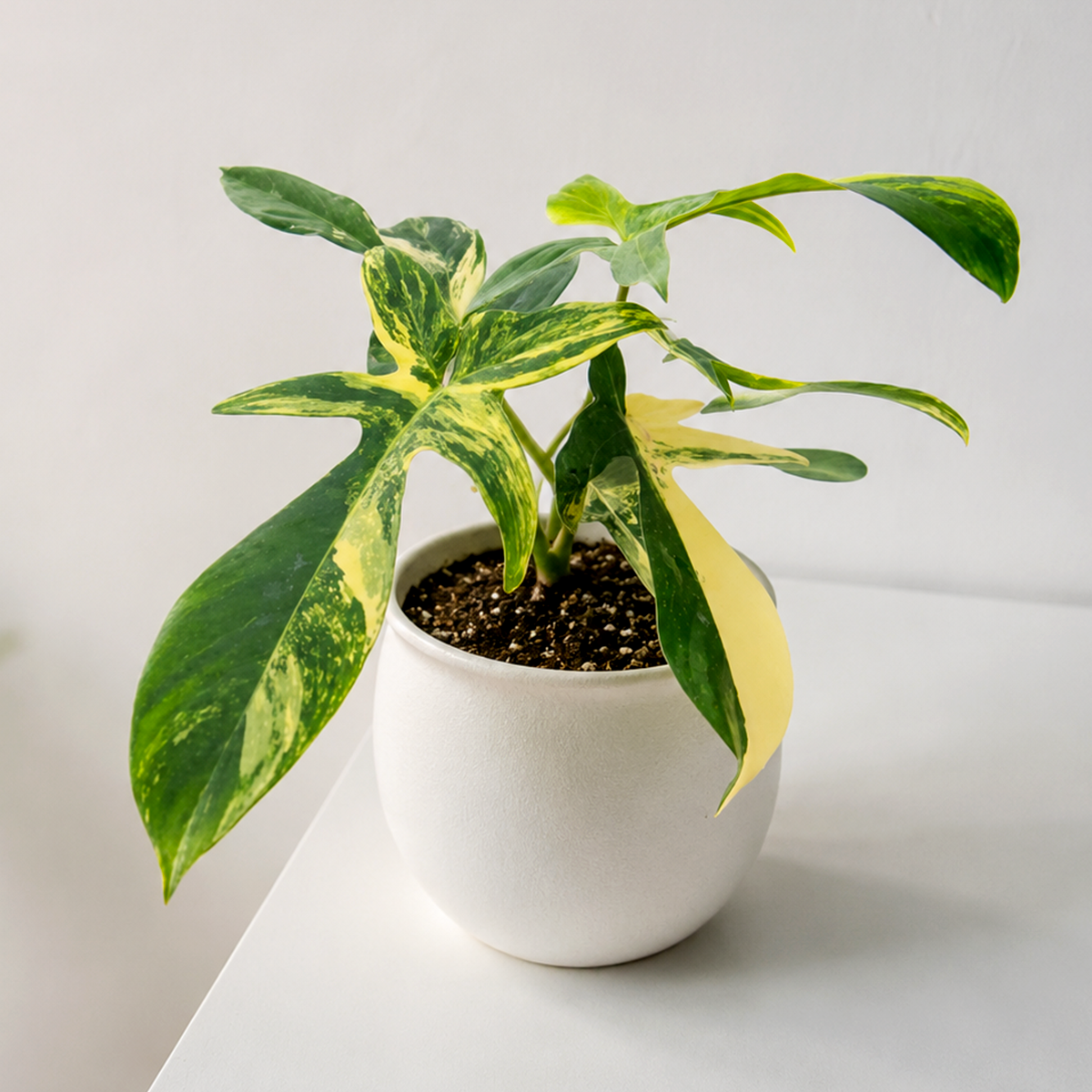 Buy 4 inch Philodendron Florida Beauty Variegated online. Philodendron Florida Beauty Variegated is a rare tropical houseplant prized for its uniquely shaped leaves adorned with beautiful cream and green variegation. It thrives in bright, indirect light with well-draining soil and benefits from regular watering and moderate to high humidity. This stunning indoor plant is perfect for homes, offices, or collectors looking to add an exceptional variegated Philodendron to their collection.