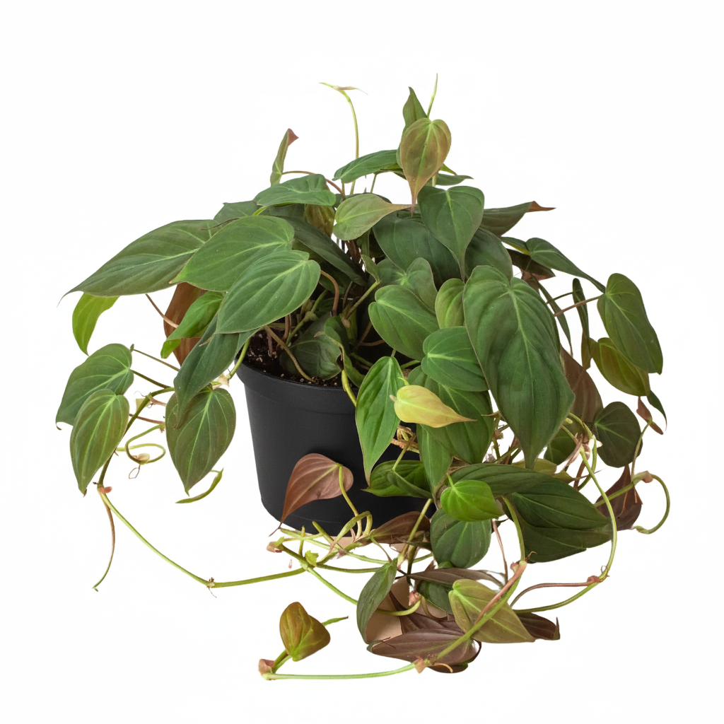 6 inch Philodendron Micans in black plastic pot, Philodendron live plants, air purifying plants
