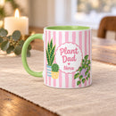11 oz plant dad personalized mug pastel striped design for sale, tranquil pastel striped design with contemporary color palette arrangement, quality ceramic drinkware with personalization capability, durable everyday mug for plant enthusiasts and gardeners, comfortable handle design for daily use and handling, lovely workspace or kitchen shelf styling piece, special personalized gift for gardening dads and plant parents