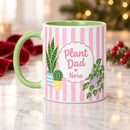 11 oz plant dad personalized mug pastel striped design for sale, tranquil pastel striped design with contemporary color palette arrangement, quality ceramic drinkware with personalization capability, durable everyday mug for plant enthusiasts and gardeners, comfortable handle design for daily use and handling, lovely workspace or kitchen shelf styling piece, special personalized gift for gardening dads and plant parents