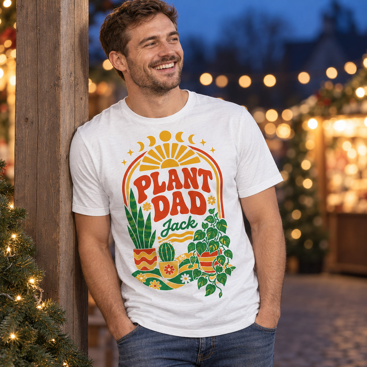 buy plant dad personalized retro boho shirt m online, classic boho-inspired design with playful plant dad personalization, premium quality fabric with comfortable relaxed fit, artistic nature-themed graphic perfect for plant parents, wearable botanical themed fashion statement, excellent gift for plant enthusiasts and nature lovers