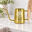 pink metal watering can plant lady for sale, soft pink powder-coated finish with sturdy metal frame, long reach spout for precision watering, contemporary garden tool design, perfect for balcony planters and container gardens, thoughtful present for gardening enthusiasts