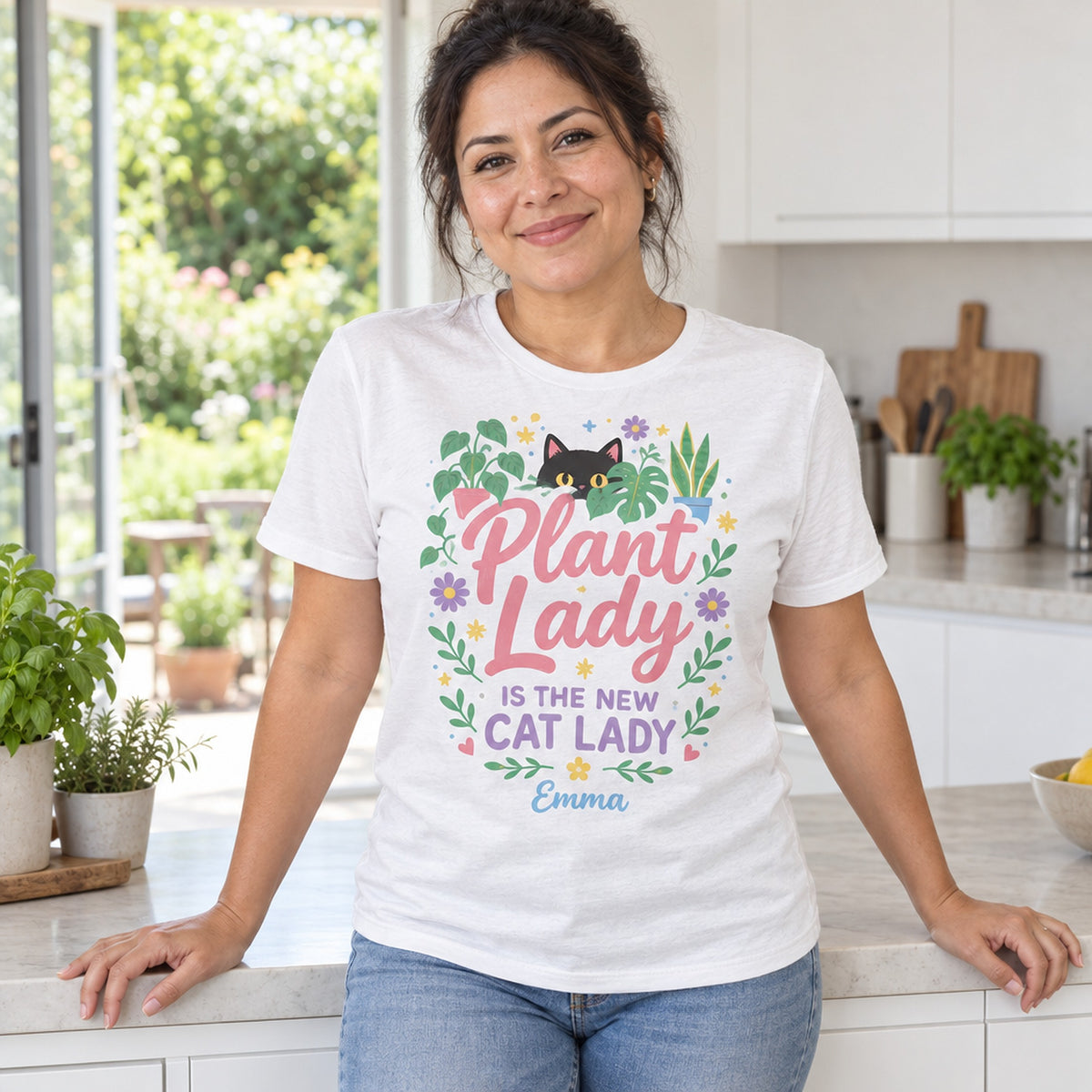 s plant lady personalized cozy pastel shirt for sale, gentle pastel color palette with soothing aesthetic appeal, personalized text customization makes this shirt uniquely yours, ultra soft cozy fabric feels gentle against skin, versatile layering piece for plant lover's everyday wardrobe, ideal casual wardrobe staple for botanical enthusiasts, thoughtful personalized gift for indoor gardeners and succulent collectors